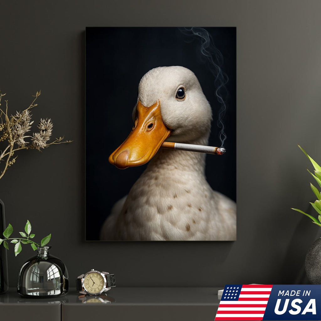 Smoking Duck Wall Art Canvas – Funny Farmhouse Decor for Men, Bar, Garage & Man Cave