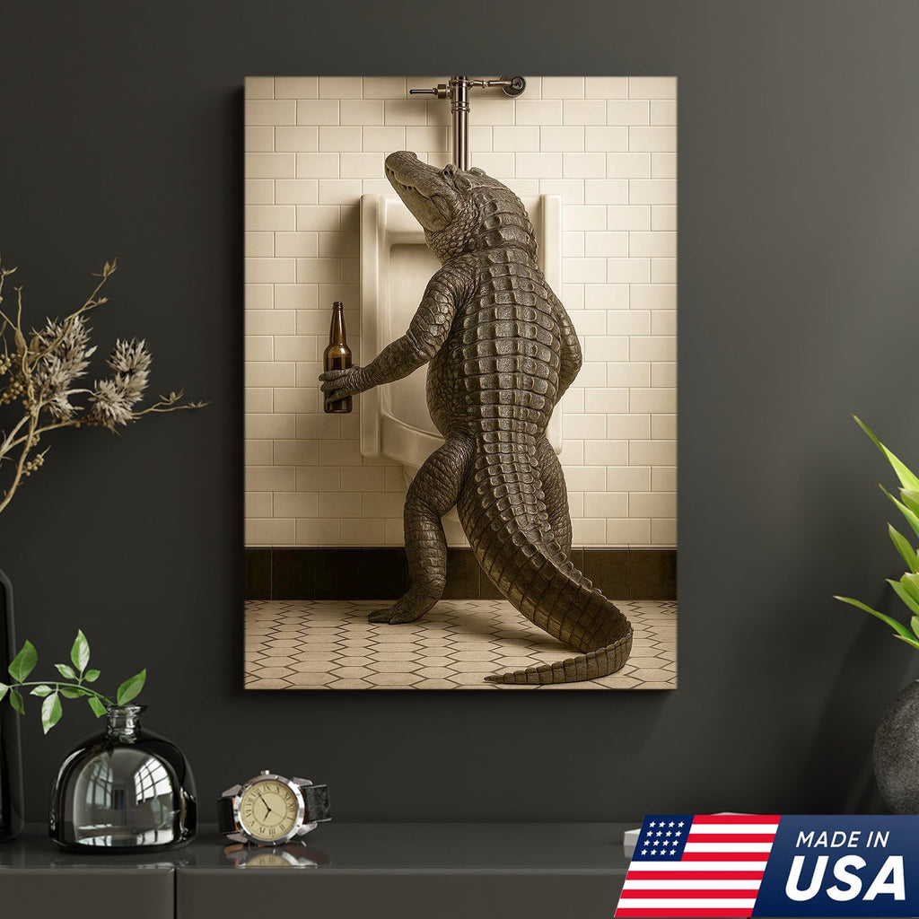Alligator Bathroom Canvas Wall Art - Funny Rustic Lodge Decor for Cabin, Bar, and Wildlife Lovers