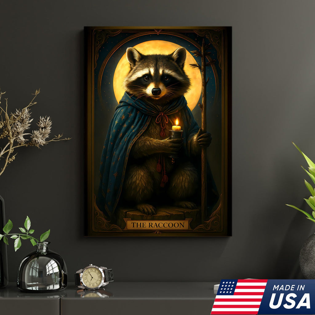 The Raccoon Candle Wall Art Canvas – Unique Fantasy Animal Wall Art Gift for Wildlife & Nature Lovers