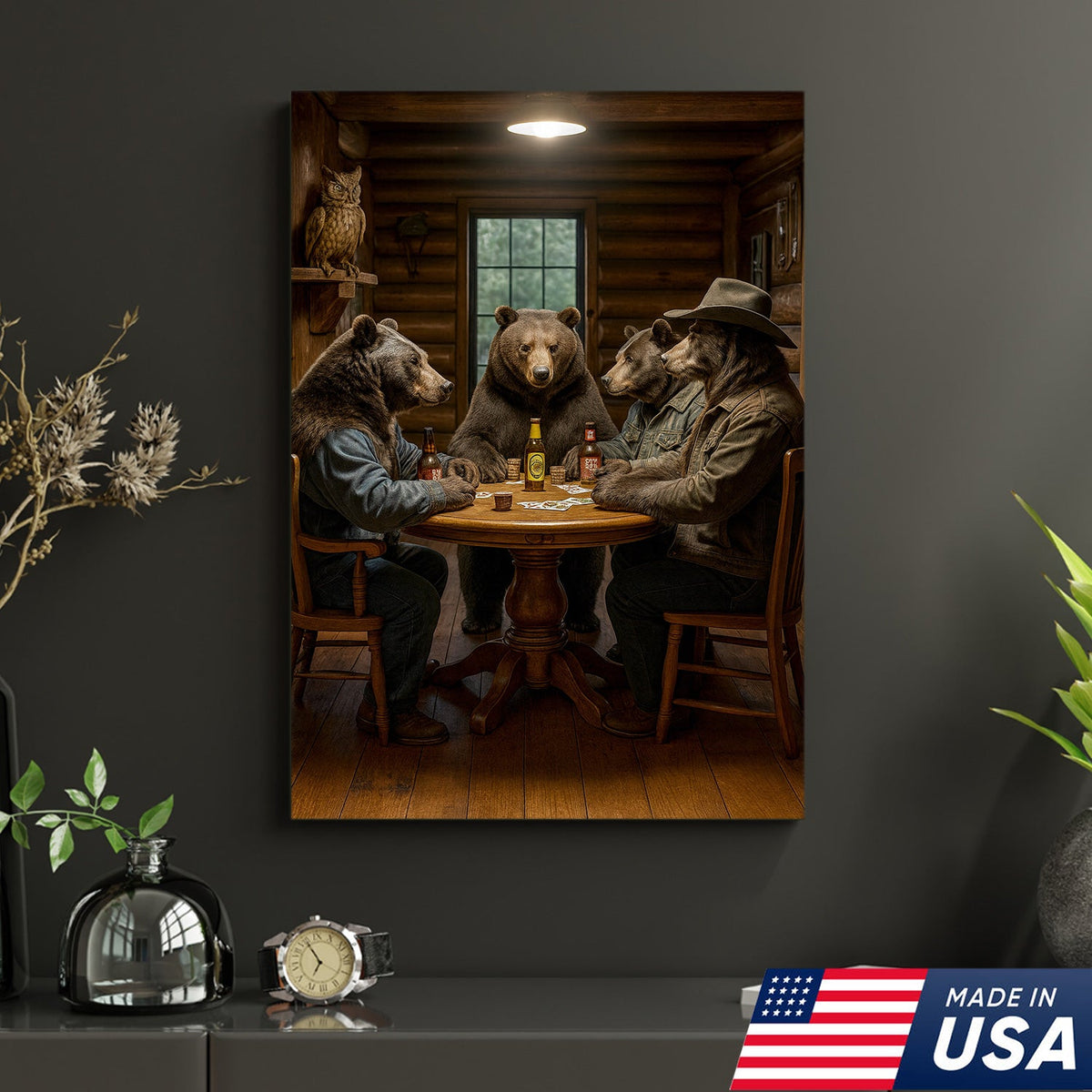 Bears Playing Poker Wall Art Canvas – Funny Cabin Decor Canvas Print for Bar & Man Cave