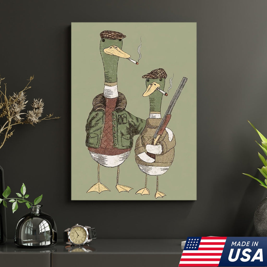 Funny Hunting Duck Wall Art, Duck Hunter Canvas, Gift for Hunter