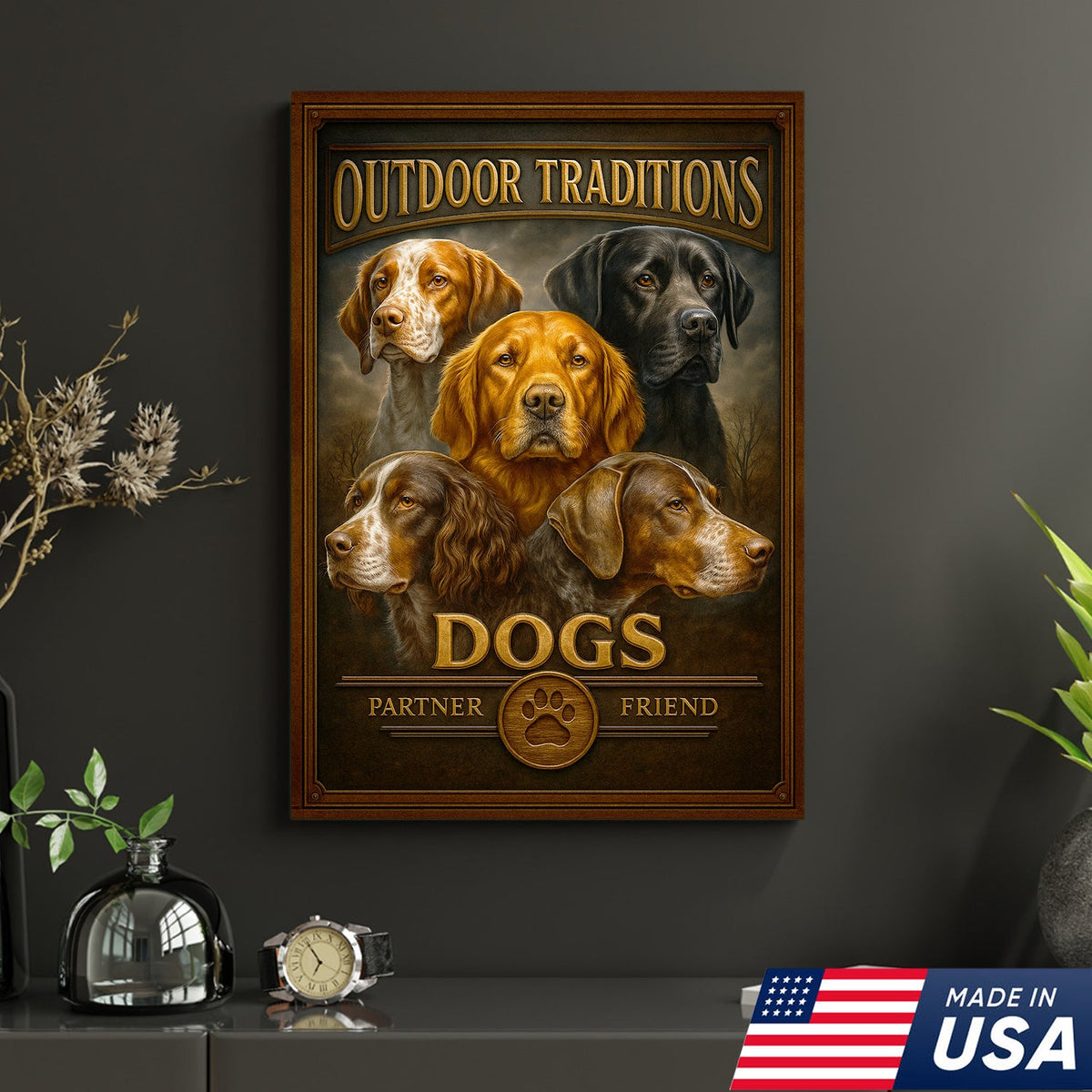 Outdoor Traditions Hunting Dog Canvas Wall Art – Rustic Cabin Decor & Gift for Hunters