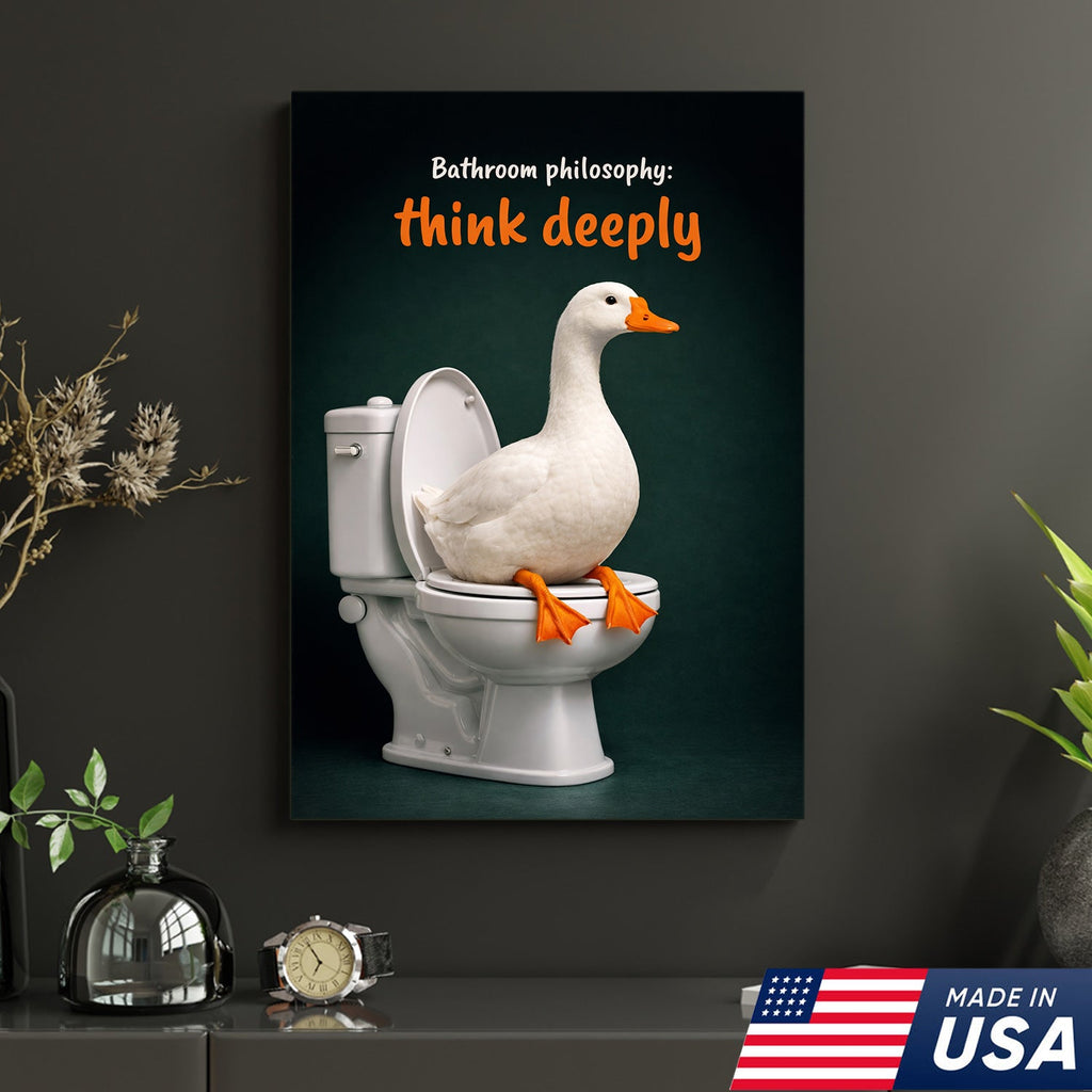 Think Deeply Duck Canvas Print – Funny Bathroom Philosophy Wall Art