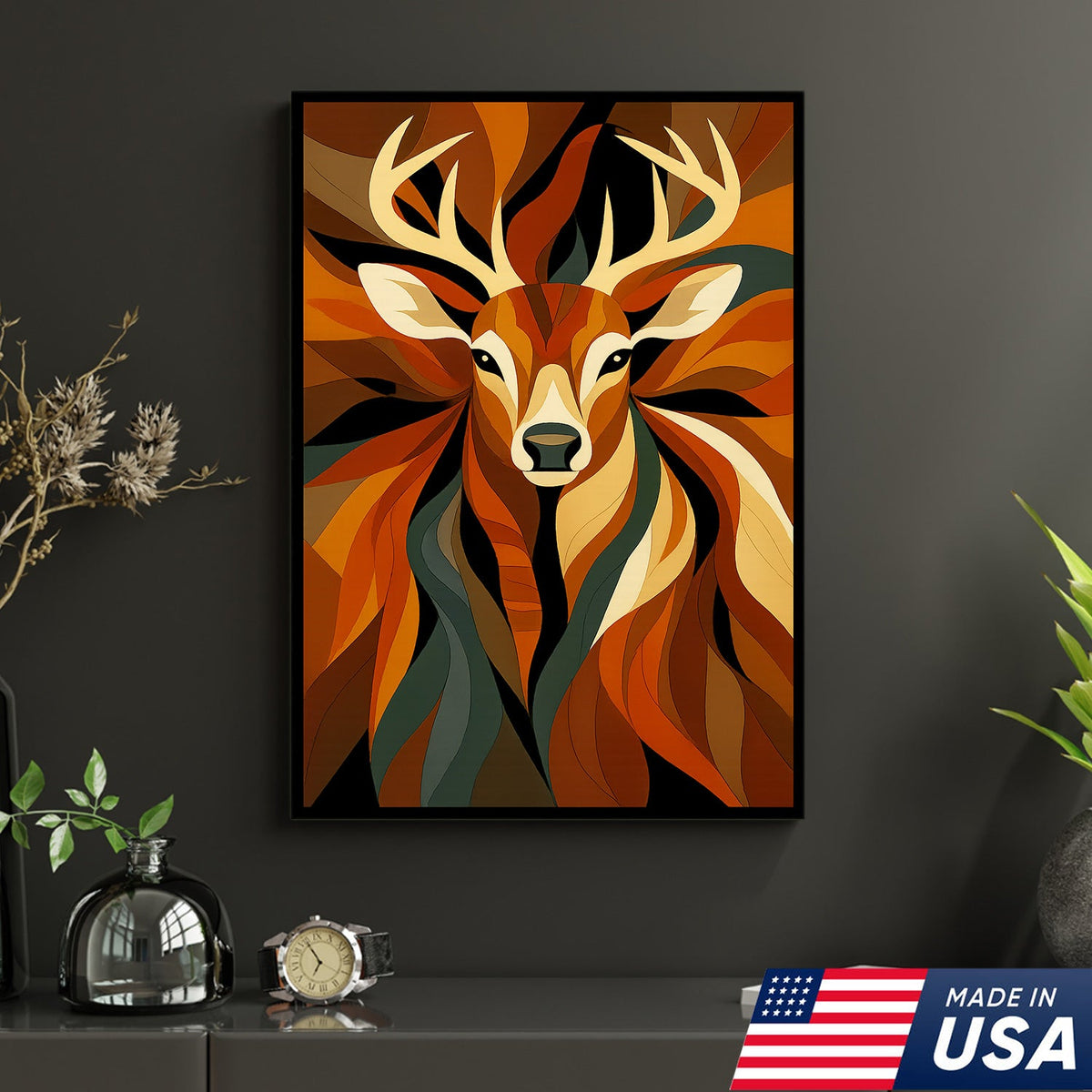 Geometric Deer Canvas Wall Art – Modern Rustic Decor for Hunters, Cabin, Lodge & Man Cave