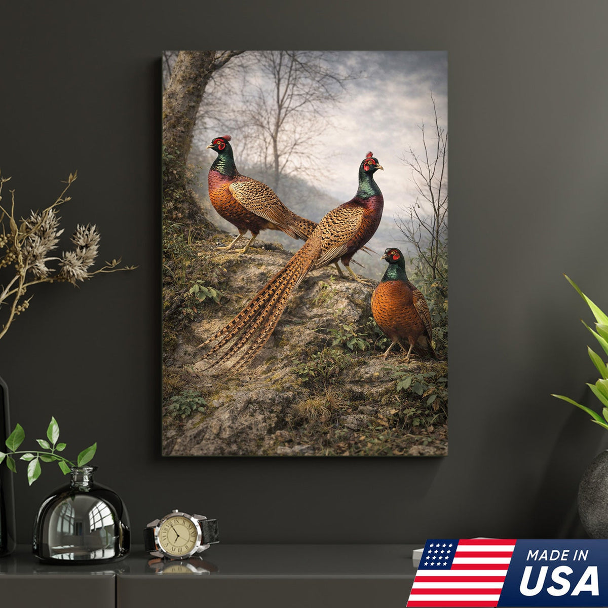Pheasant Hunting Canvas Wall Art – Upland Bird Hunting Decor for Hunter Home