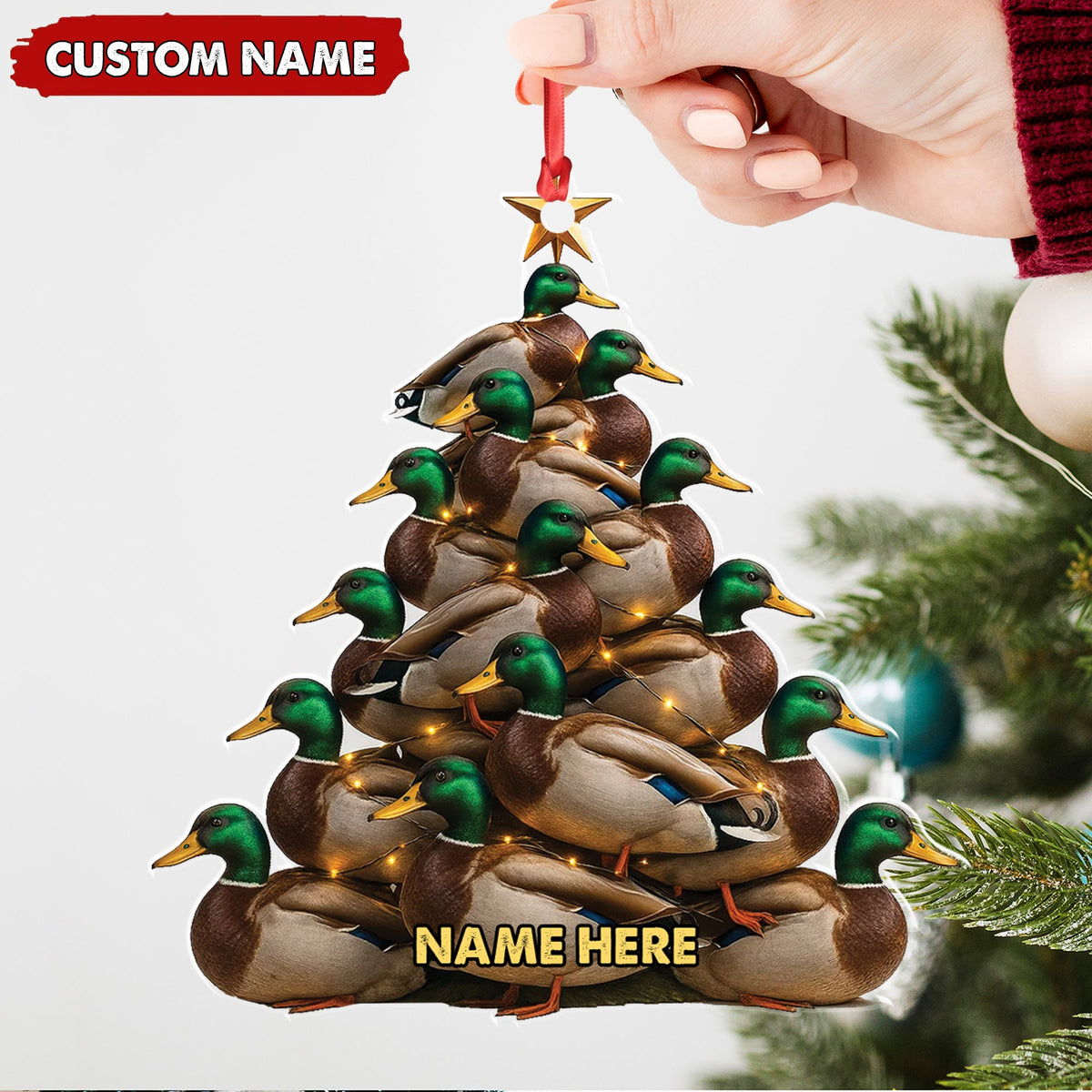 Personalized Acrylic Mallard Duck Christmas Tree Ornament - Custom Hunting Holiday Decoration