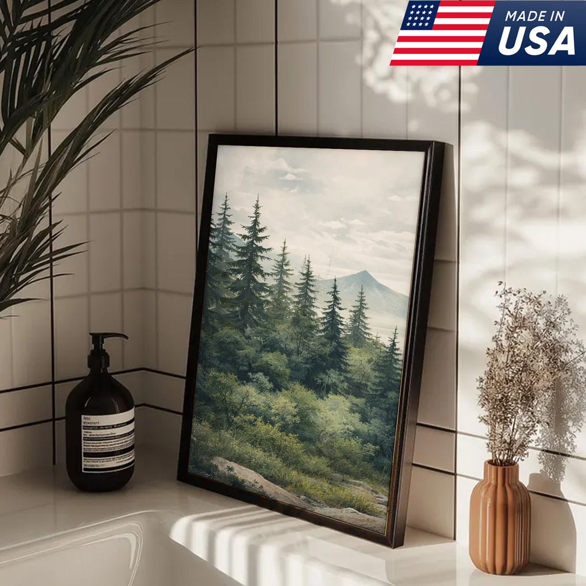 Bear Family Forest Triptych Canvas Wall Art Set, Peaceful Wildlife Landscape with Cubs