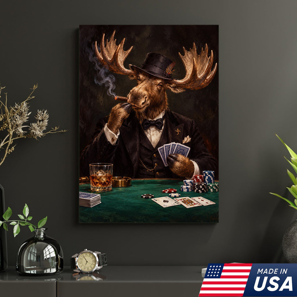 Gentleman Moose Poker Canvas