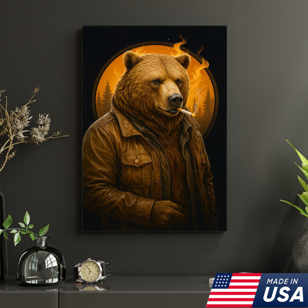 Smoking Bear Wall Art Canvas – Badass Leather Jacket Print product image 8