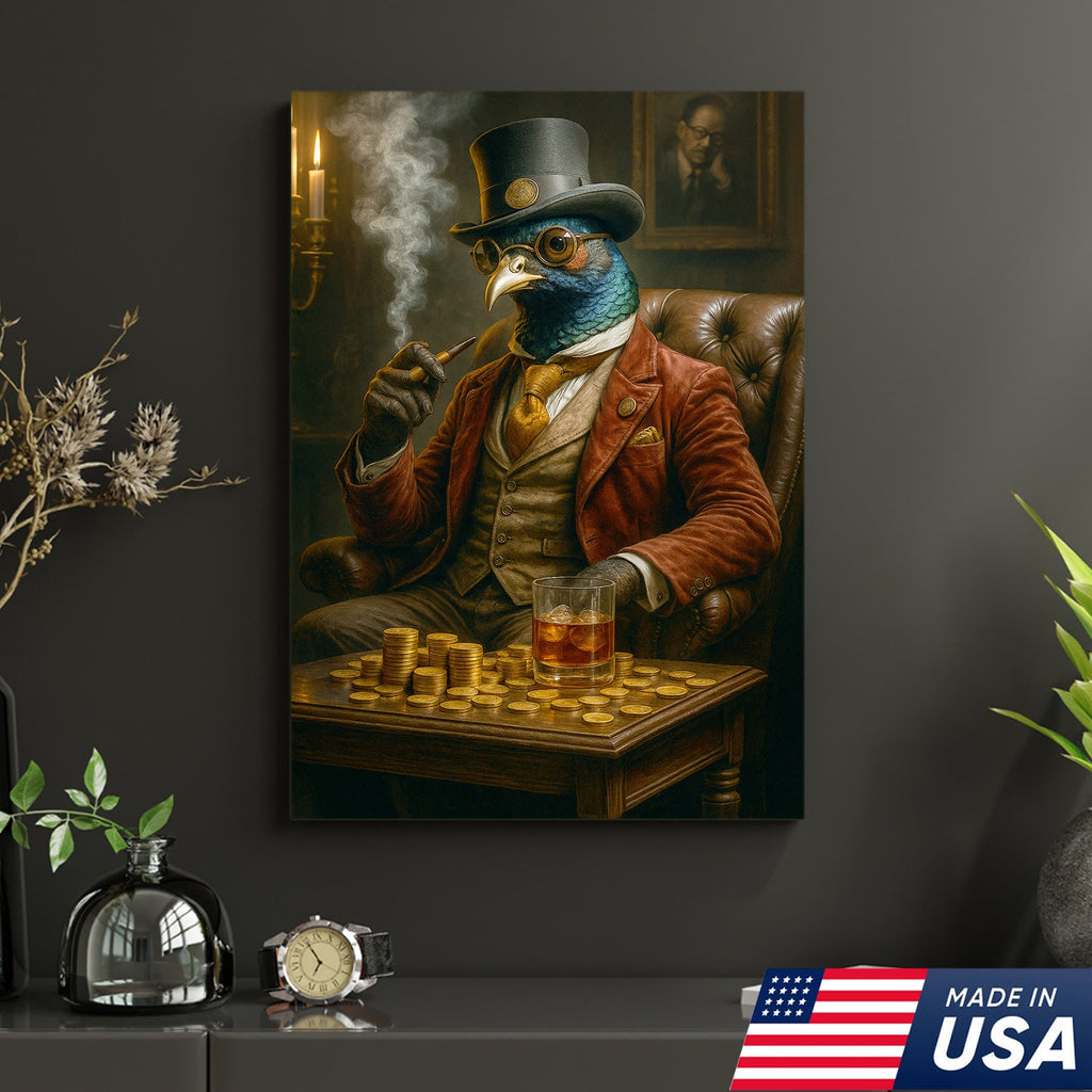 Funny Gentleman Pheasant Wall Art Canvas – Vintage Bar Wall Art Gift for Him, Dad, or Husband