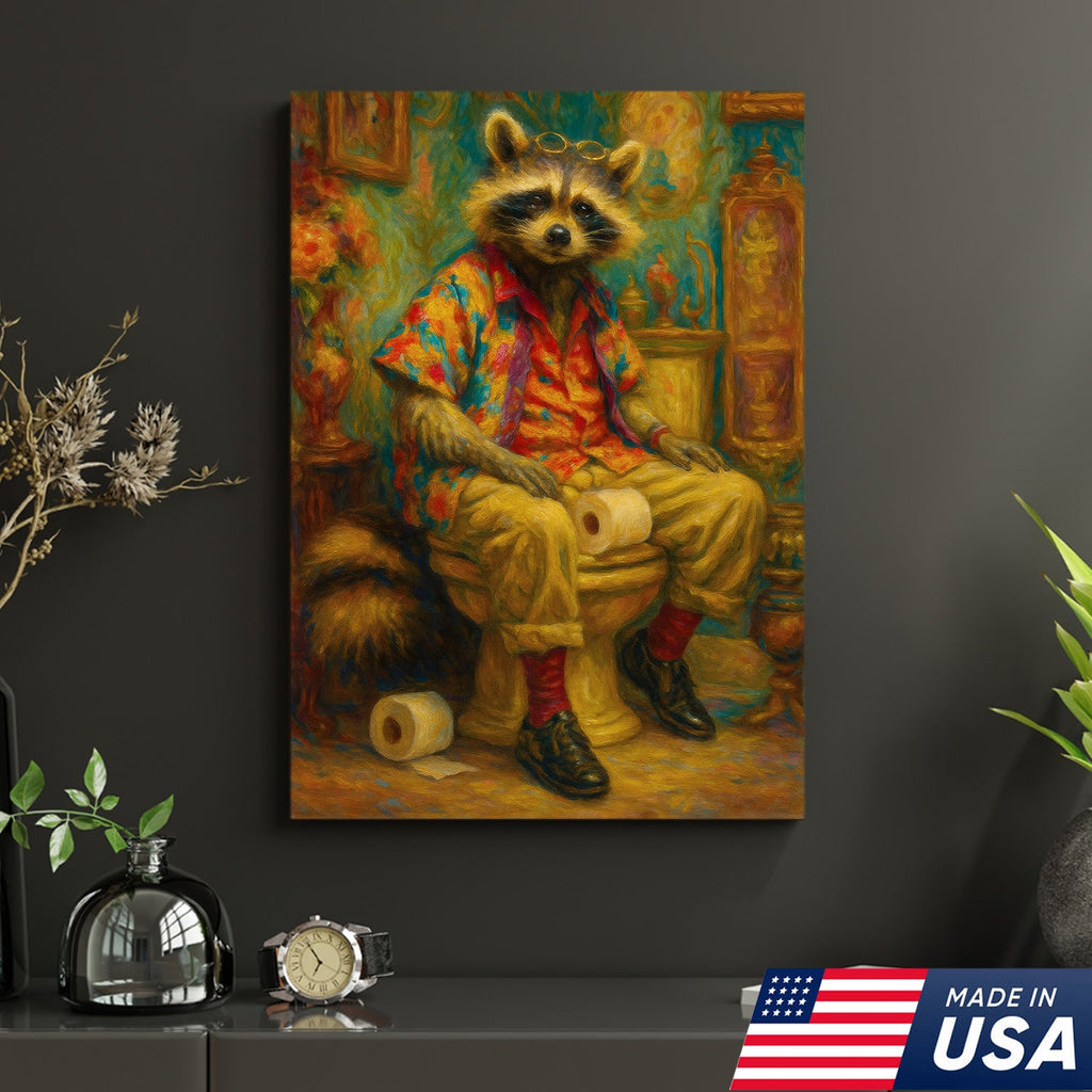 Funny Raccoon on Toilet Canvas Wall Art – Hawaiian Shirt product image 8