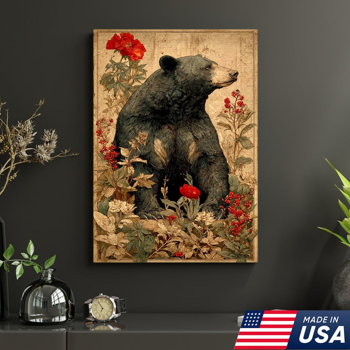 Botanical Black Bear Canvas