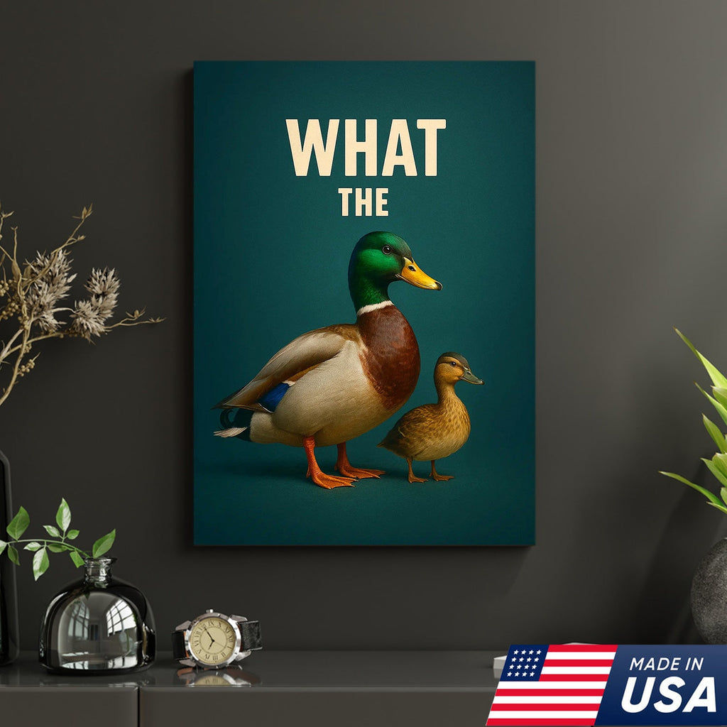 Hilarious Duck Wall Art – Quirky Mallard Canvas Print – Unique Rustic Lodge Bathroom Decor