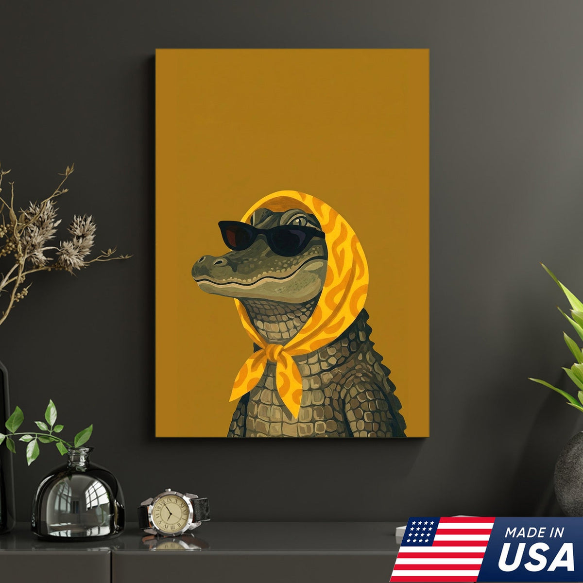 Funny Alligator Wall Art, Cool Crocodile Canvas, Sunglasses Animal Art