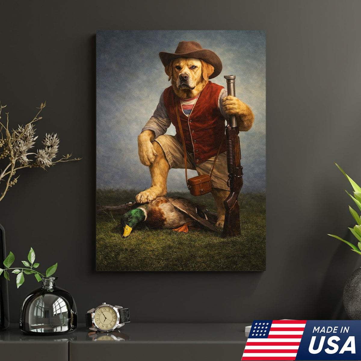 Funny Hunting Dog Canvas Wall Art Duck Hunter Dog Outdoor Decor