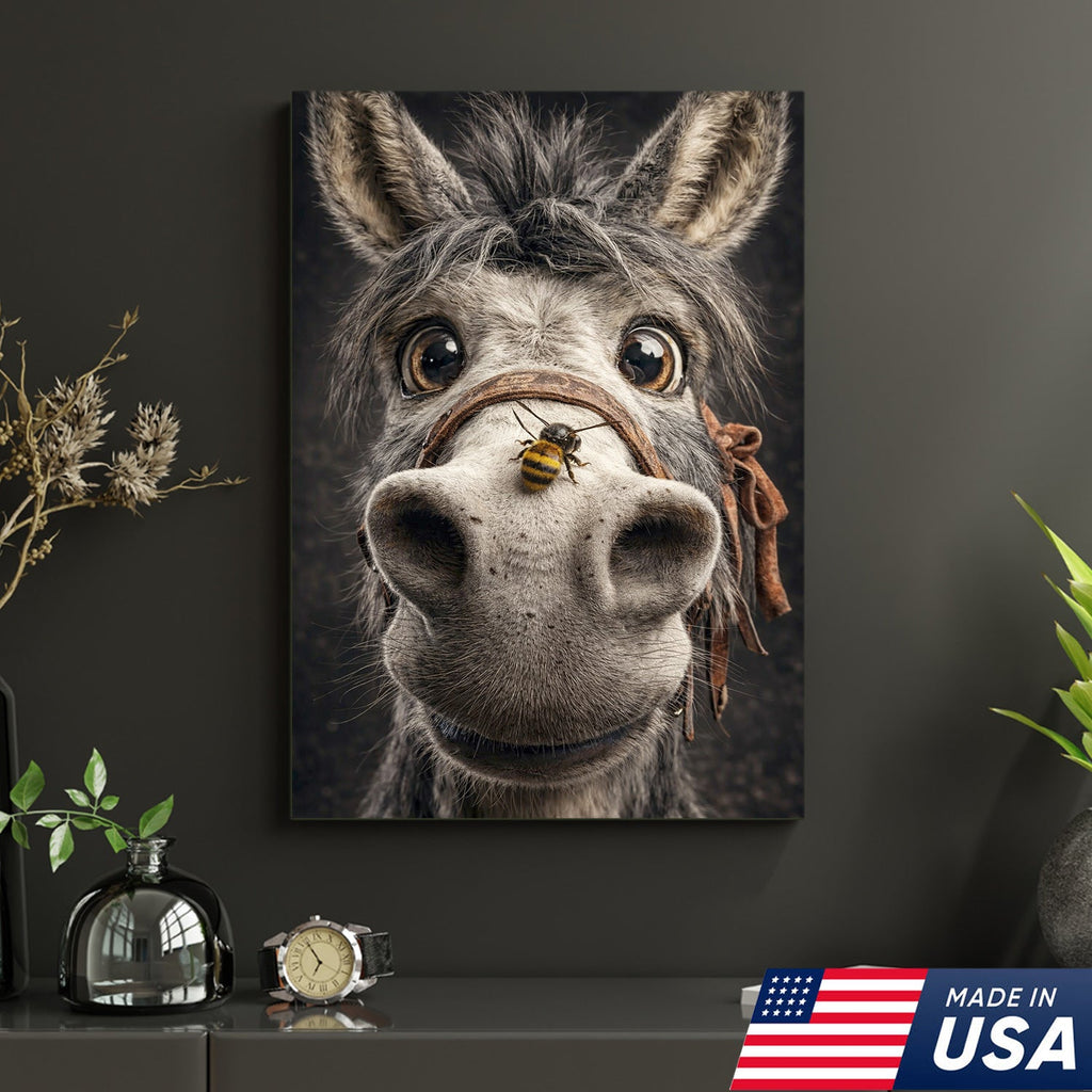 Funny Donkey Canvas Wall Art – Curious Donkey Portrait Farm Animal Wall Decor