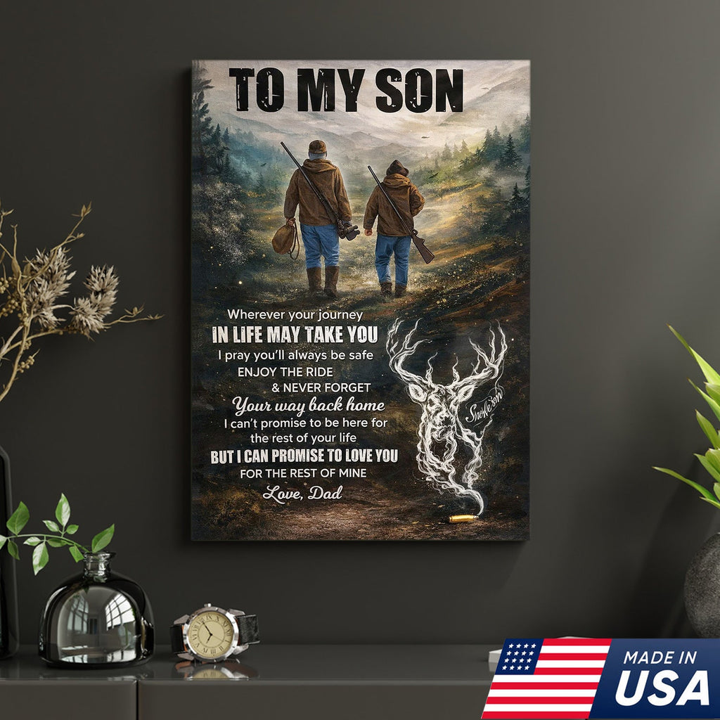 To My Son Hunting Canvas Wall Art, Father and Son Outdoor Journey Artwork