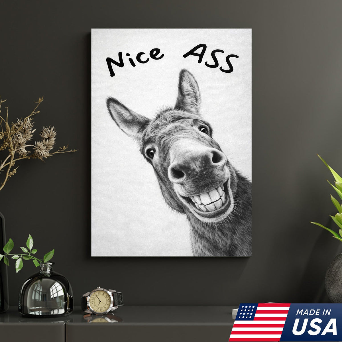 Funny Donkey Bathroom Wall Art, Nice Ass Donkey Canvas