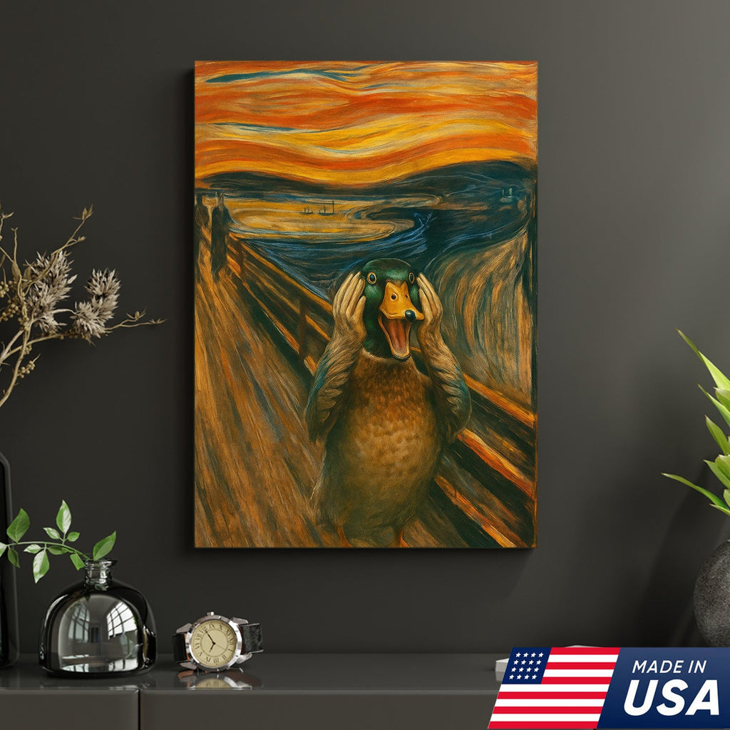 Funny Duck Scream Canvas Wall Art, Parody Edvard Munch Painting Print
