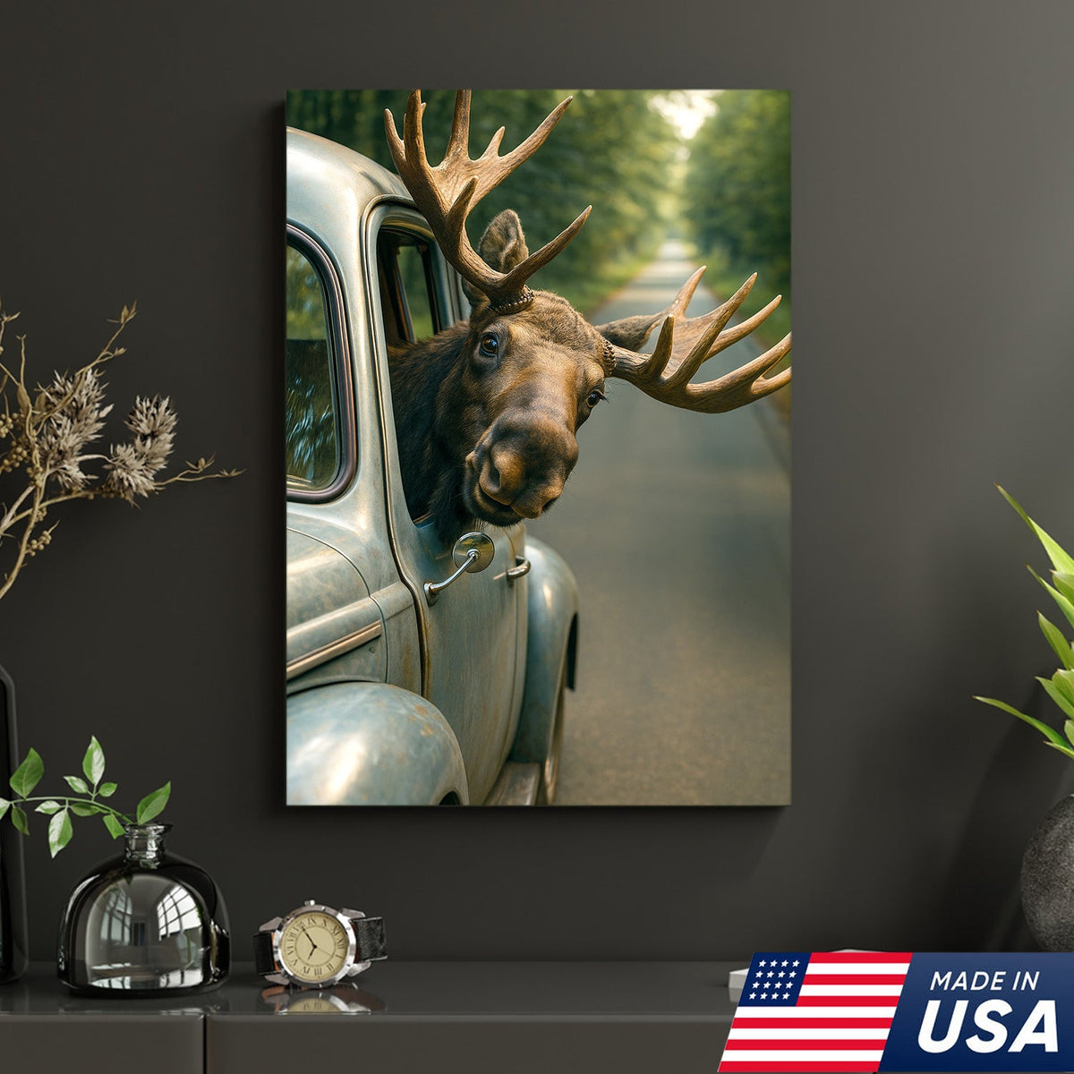 Funny Moose Canvas – Hilarious Wildlife Wall Art Gift for Hunters, Cabin or Lodge Decor