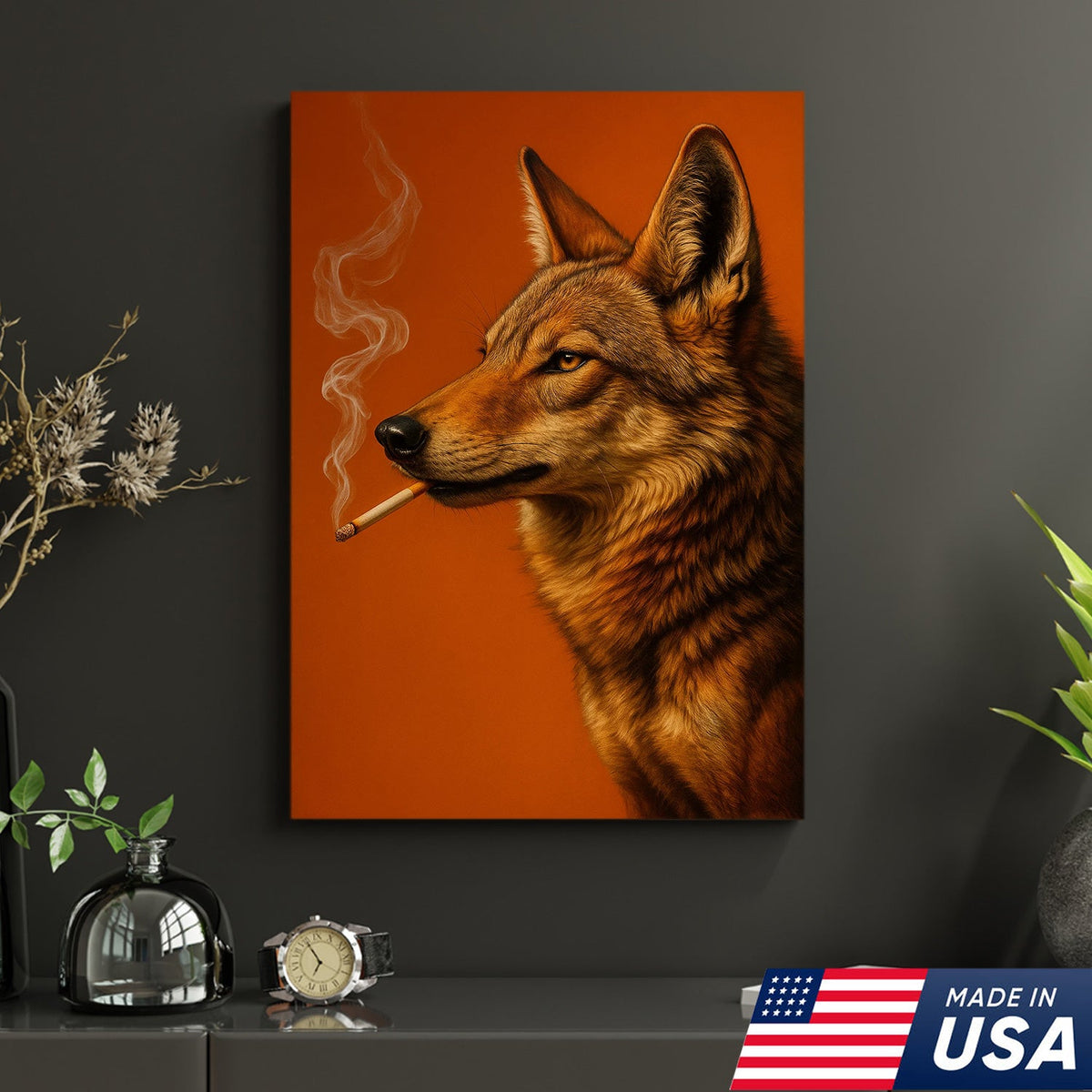 Coyote Canvas Wall Art – Rustic Wildlife Decor – Hunting Cabin Artwork – Mountain Lodge Wall Hanging