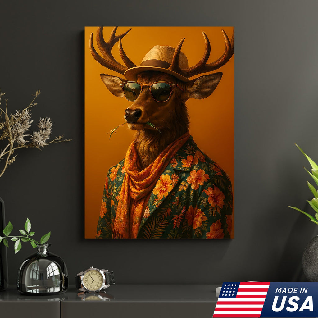 Stylish Deer Canvas – Funny Hunting Wall Art for Cabin & Man Cave, Cool Gift for Hunters