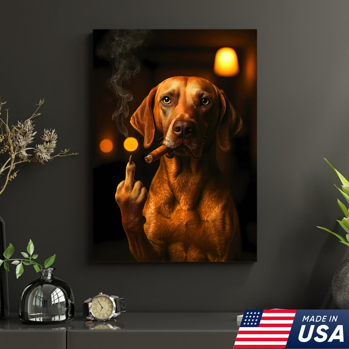 Funny Smoking Dog Canvas – Badass Gift for Hunters & Dog Lovers
