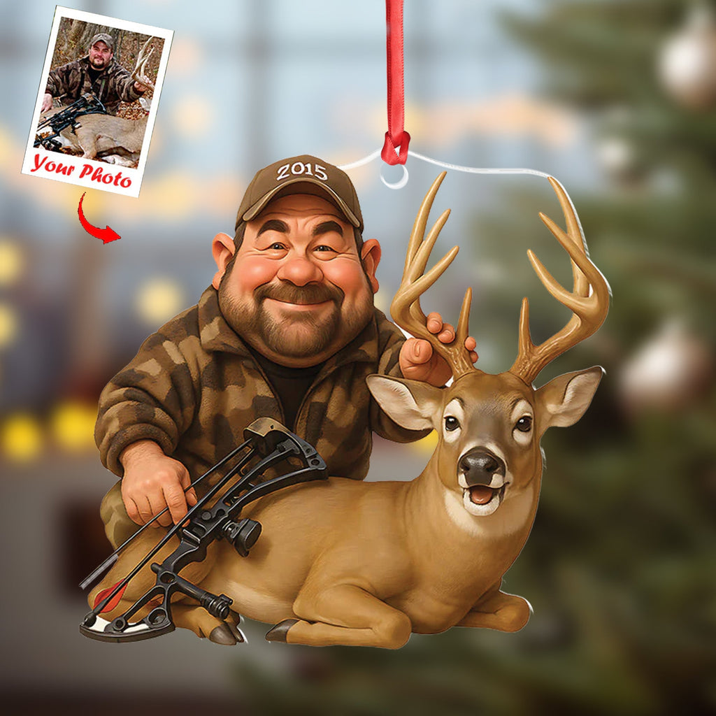 Personalized Hunting Acrylic Christmas Ornament – Custom Photo Caricature Gift For Hunters
