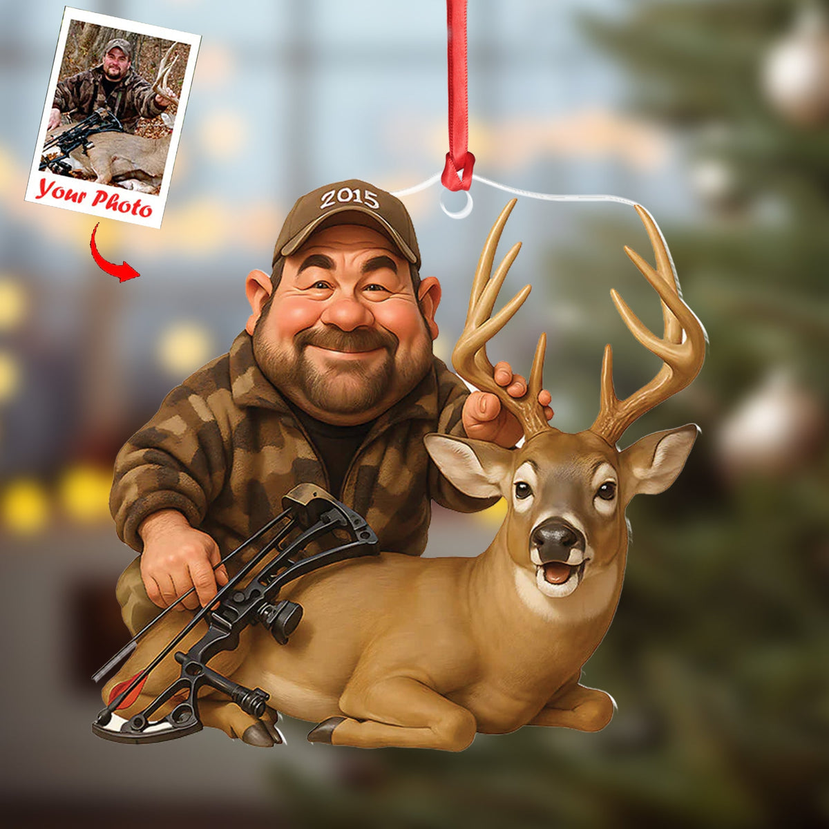 Personalized Hunting Acrylic Christmas Ornament – Custom Photo Caricature Gift For Hunters