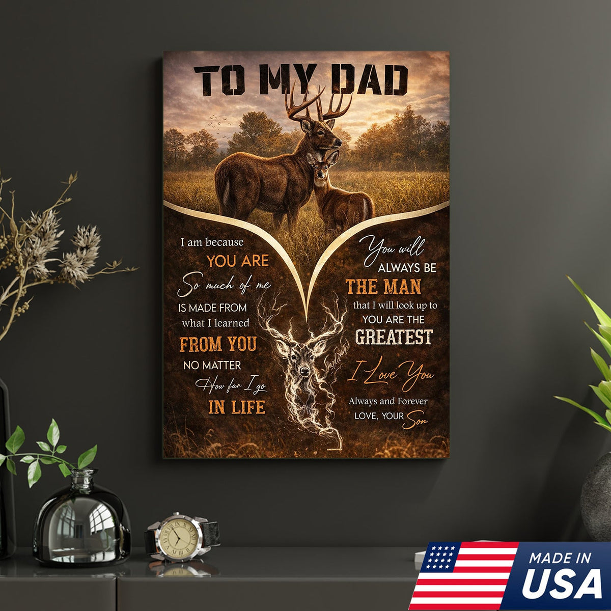 To My Dad Deer Family Canvas Print, Father Son Wildlife Wall Art Meaningful Gift