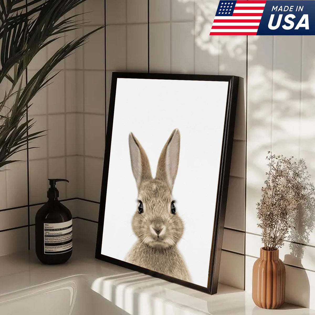 Cute Bunny Trio Wall Art Canvas Set, Minimalist Animal Nursery Illustration