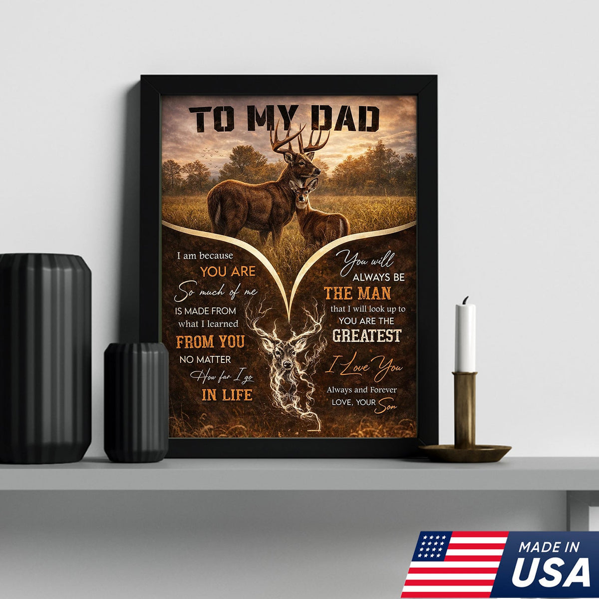 To My Dad Deer Family Canvas Print, Father Son Wildlife Wall Art Meaningful Gift
