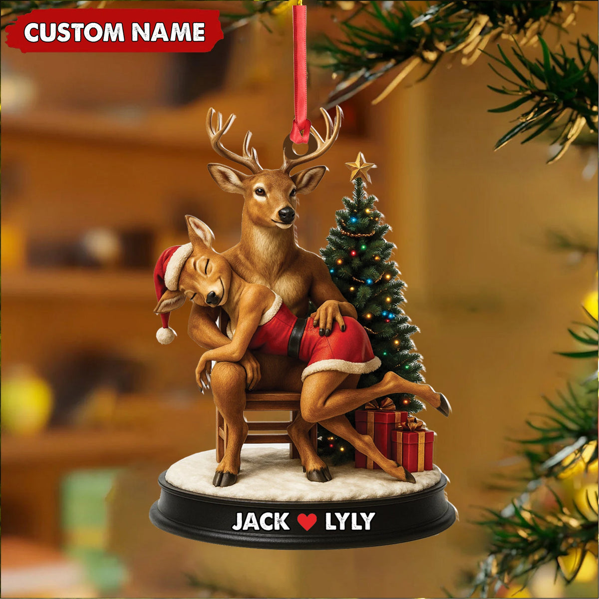 Personalized Acrylic Deer Couple Christmas Ornament – Romantic Holiday Decor for Couples & Wildlife Lovers