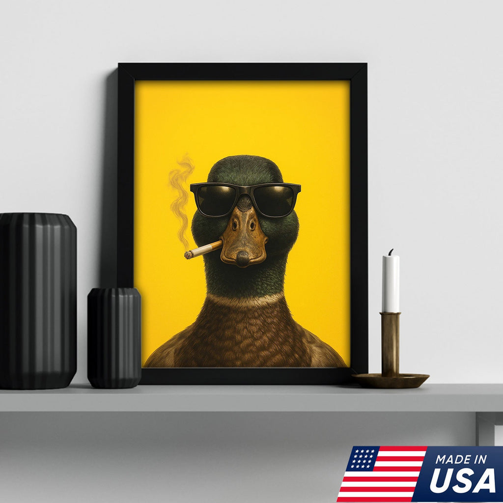 Cool Duck Canvas Wall Art - Funny Sunglasses Duck Hunting Lodge Decor - Rustic Farmhouse Wildlife Print