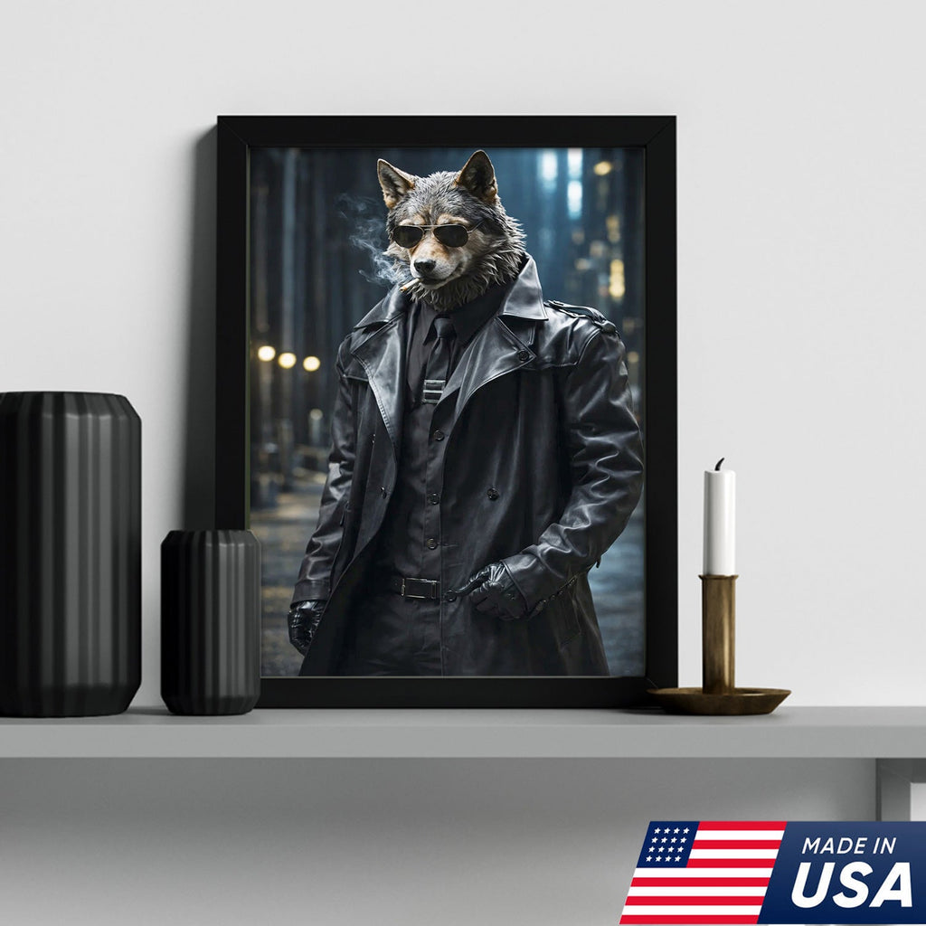 Noir Wolf Detective Canvas Wall Art, Cool in Leather Coat product image 7