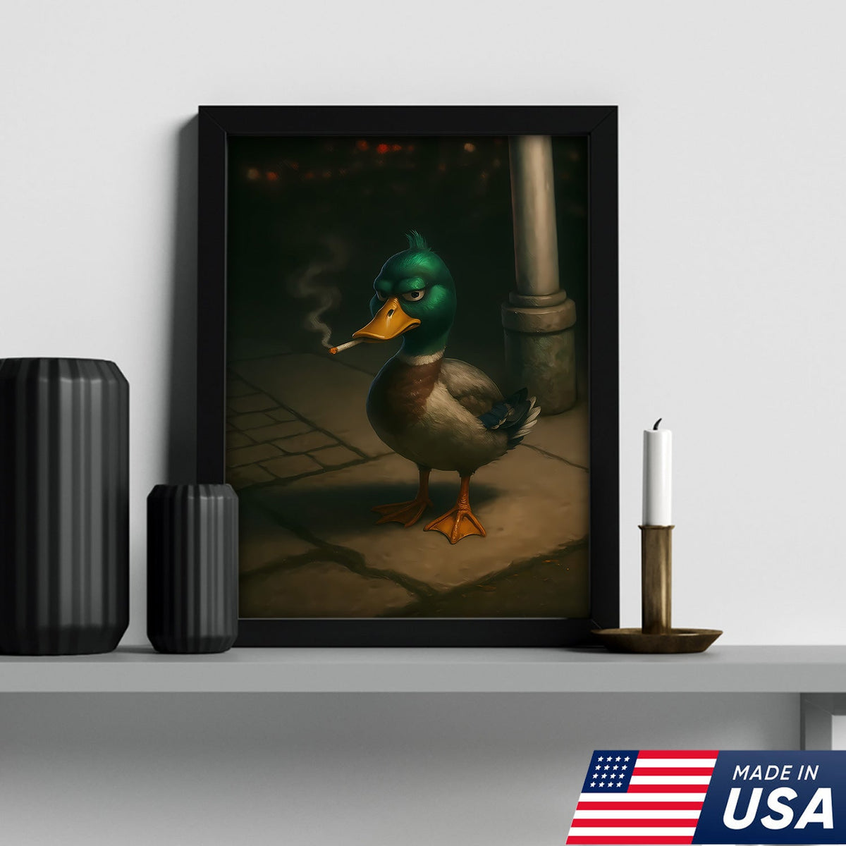 Funny Duck Canvas, Grumpy Mallard Wall Art, Humorous Bird Lover Decor for Man Cave or Cabin