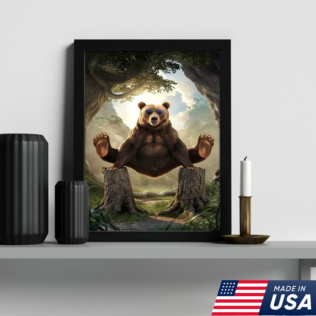 Funny Bear Canvas, Cool Animal Wall Art, Sunglasses Bear Decor