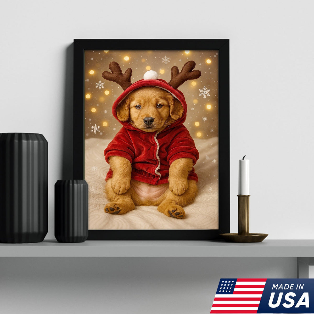 Christmas Puppy Reindeer Canvas Wall Art, Cute Golden product image 9