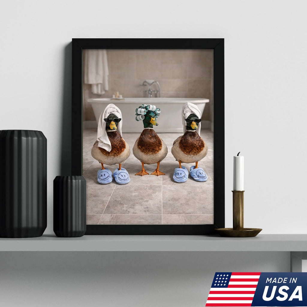 Funny Duck Spa Bathroom Canvas Wall Art, Whimsical Farm Animal Self Care Illustration