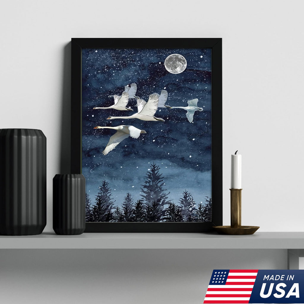 Moonlit Swan Flight Canvas