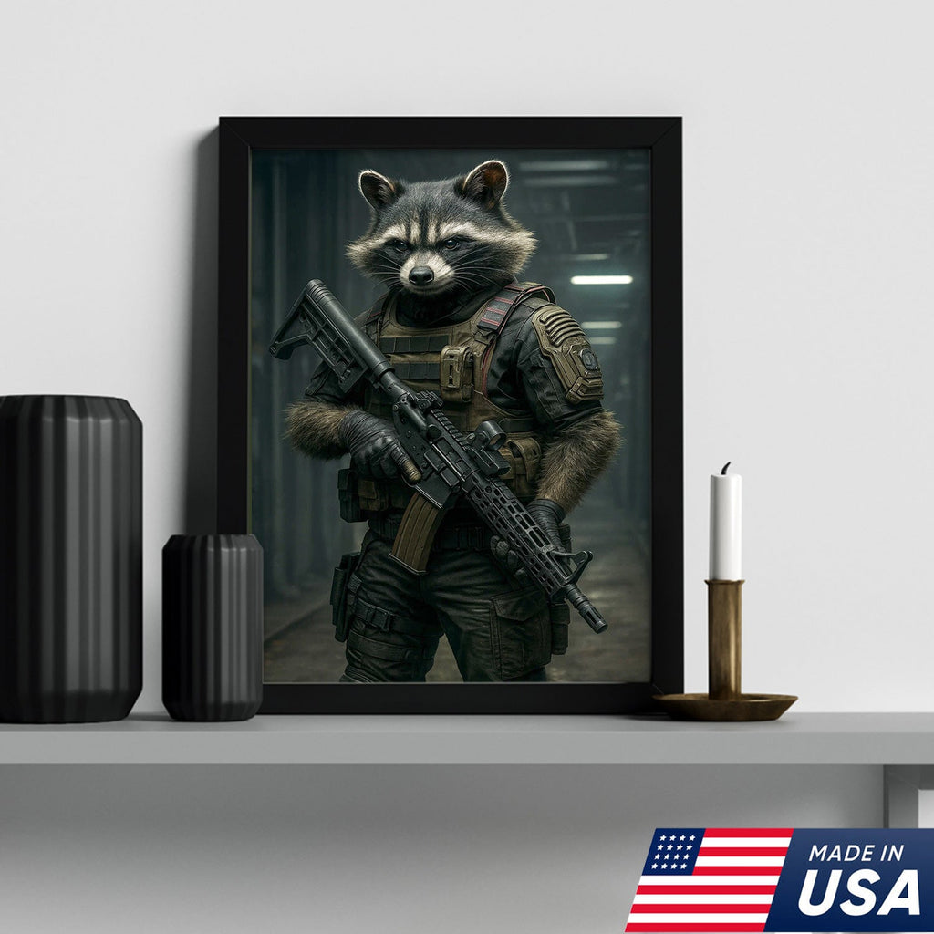 Tactical Raccoon Canvas Art – Elite Armored Trash Panda Warrior