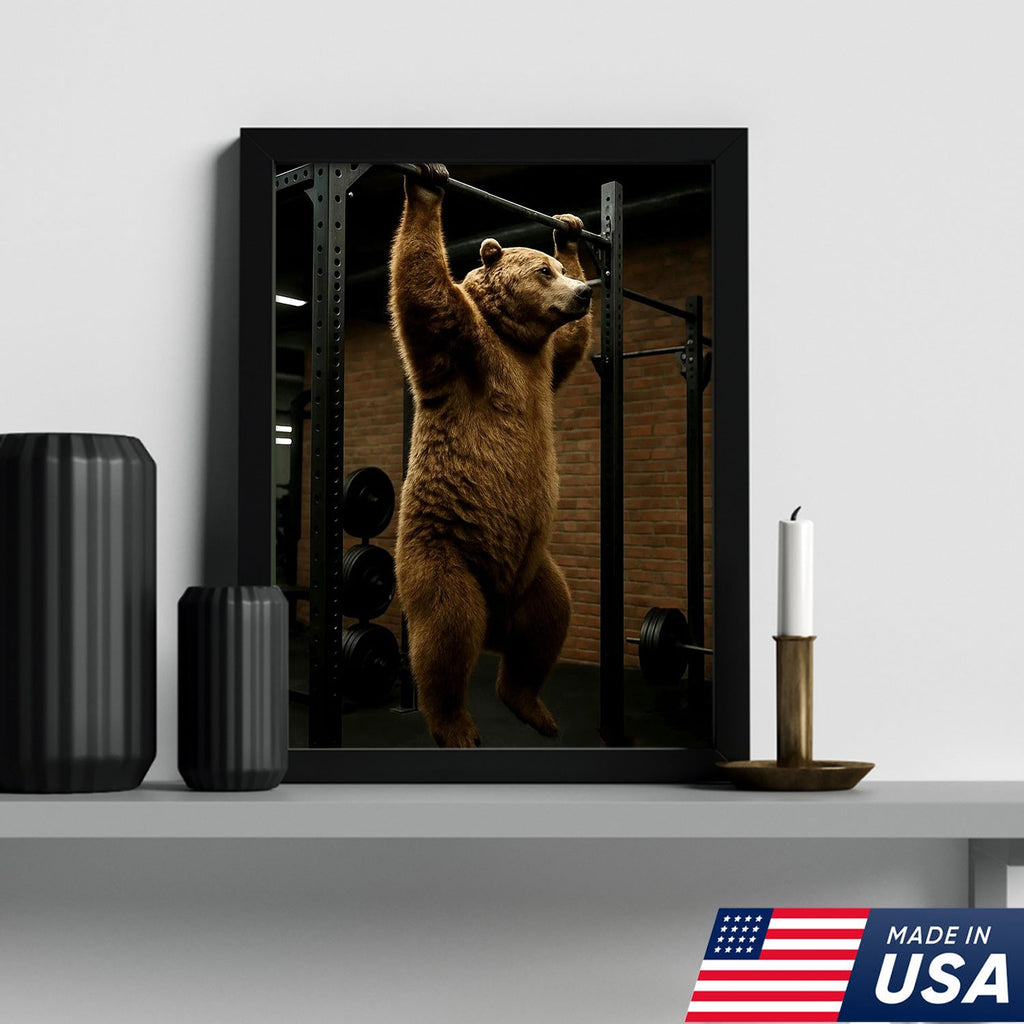 Gym Bear Canvas Wall Art, Funny Workout Animal Art, Fitness Motivation Decor