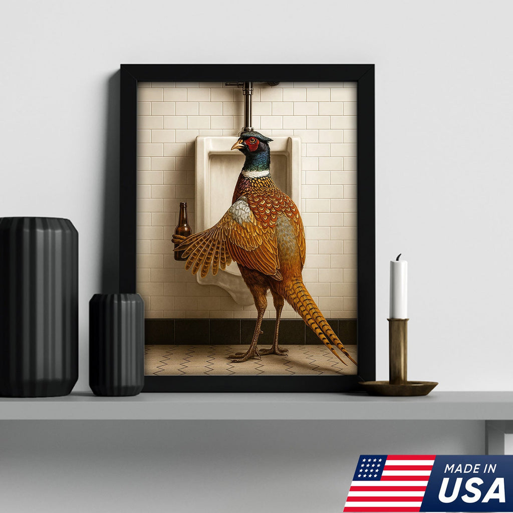 Funny Pheasant Canvas Wall Art – Hilarious Bathroom Humor Decor – Rustic Hunting Cabin Gag Gift