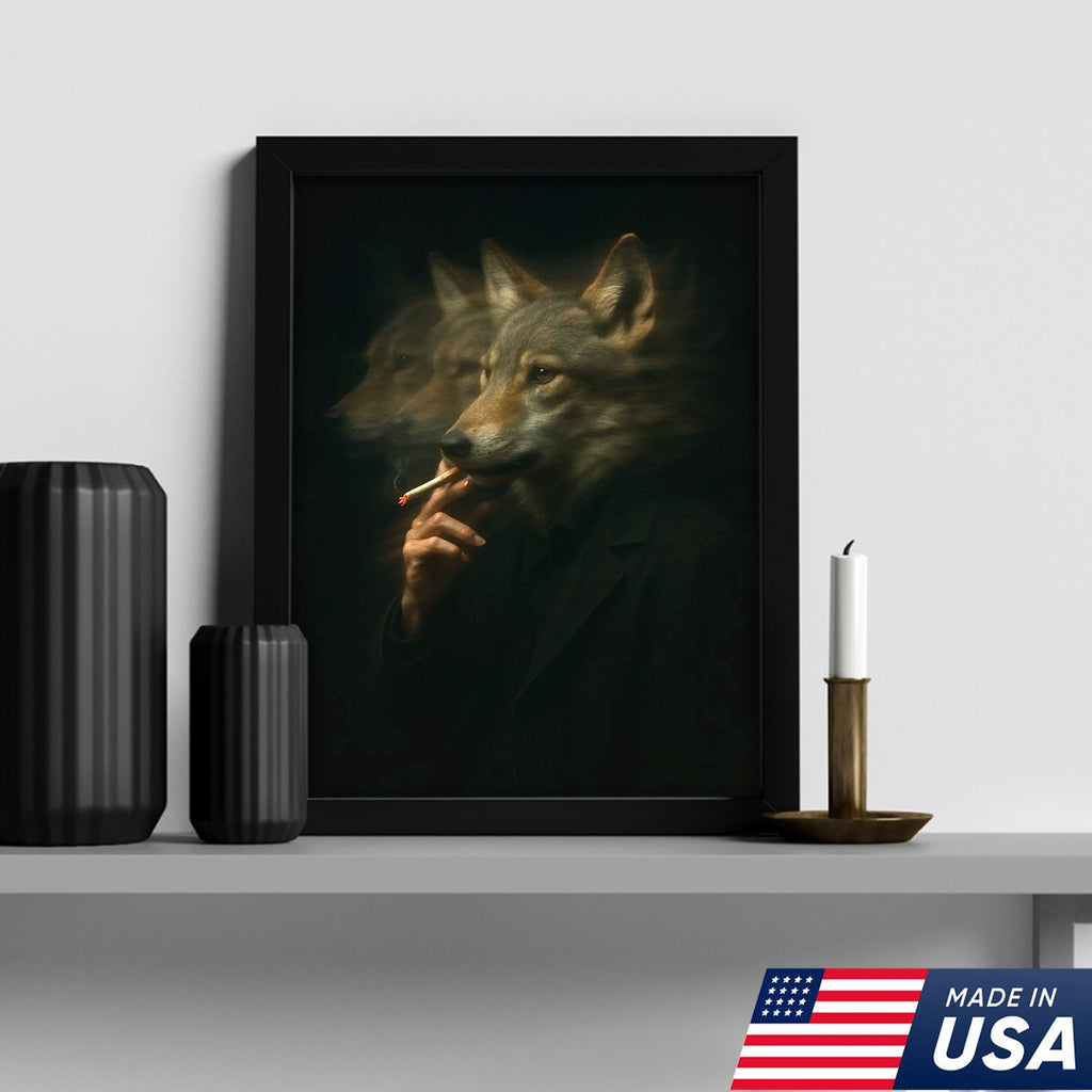Mystical Wolf Coyote Canvas Wall Art - Mysterious Animal Portrait with Surreal Motion Effect
