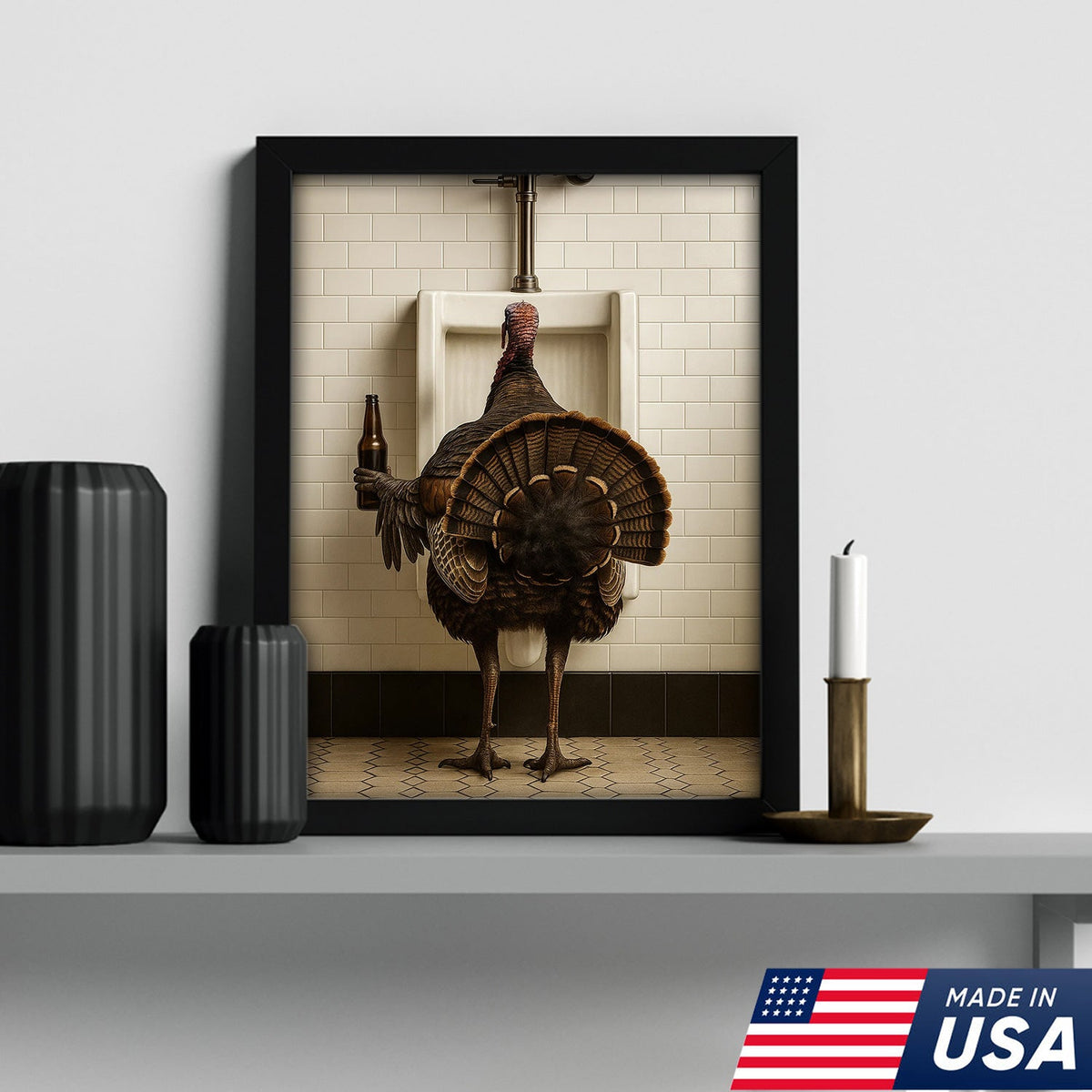Hilarious Turkey Canvas Wall Art – Funny Bathroom Humor Decor – Rustic Hunting Cabin Gag Gift