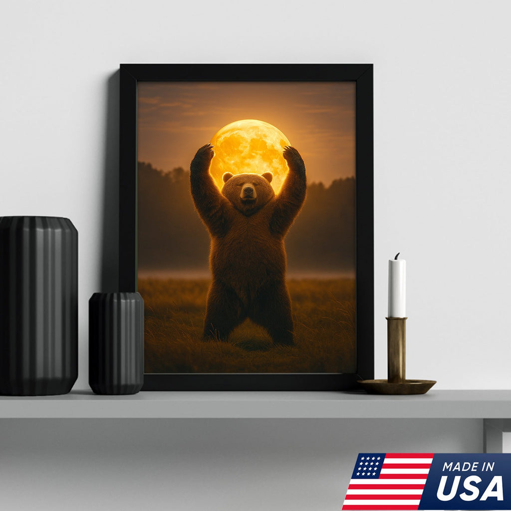Bear Holding the Full Moon Wall Art Canvas – Mystical Wildlife Decor for Cabin & Nature Lovers