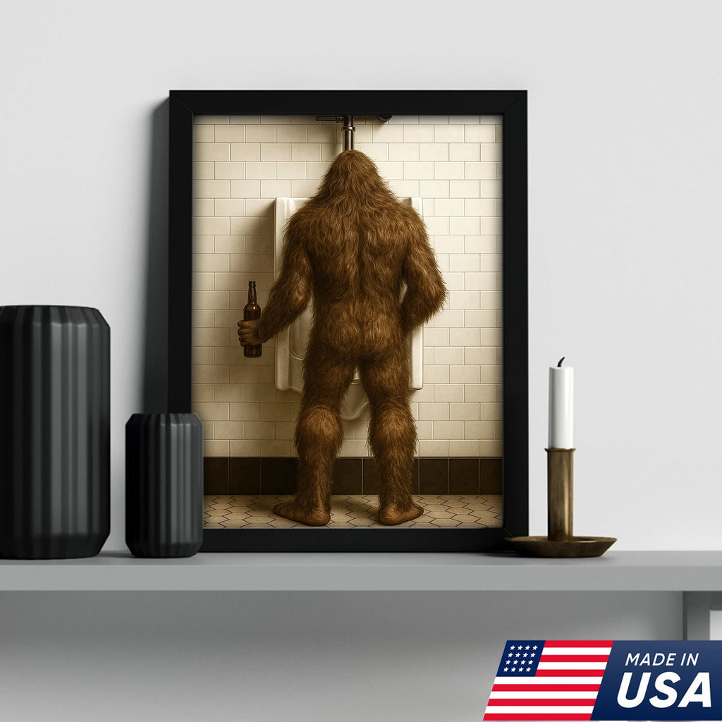 Bigfoot Funny Canvas Wall Art – Hilarious Bathroom Humor Decor – Rustic Cabin Gag Gift