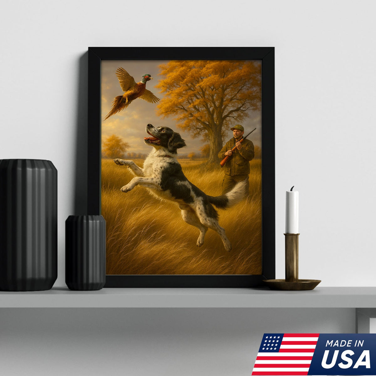Hunting Dog & Pheasant Wall Art Canvas  – Bird Dog Canvas Print for Hunters & Cabin Decor