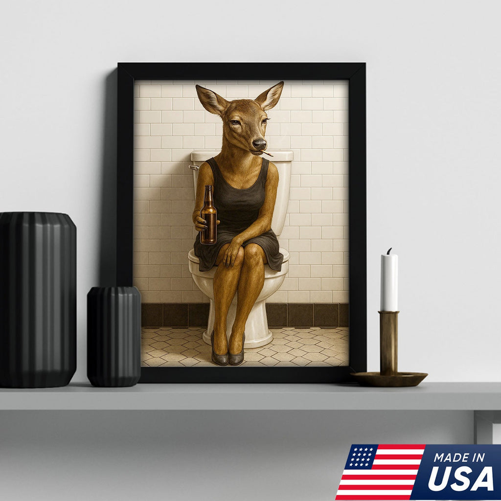Funny Doe Canvas Wall Art – Hilarious Bathroom Humor Decor – Rustic Cabin Lodge Gag Gift