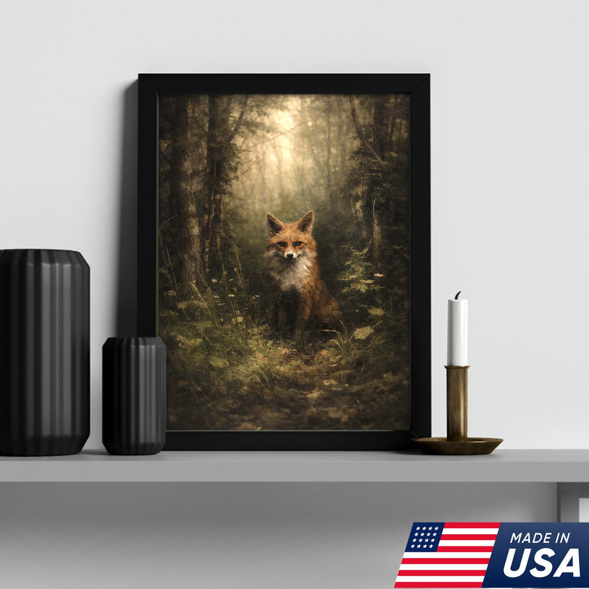 Enchanted Forest Fox Canvas Wall Art, Mystical Woodland Animal Portrait